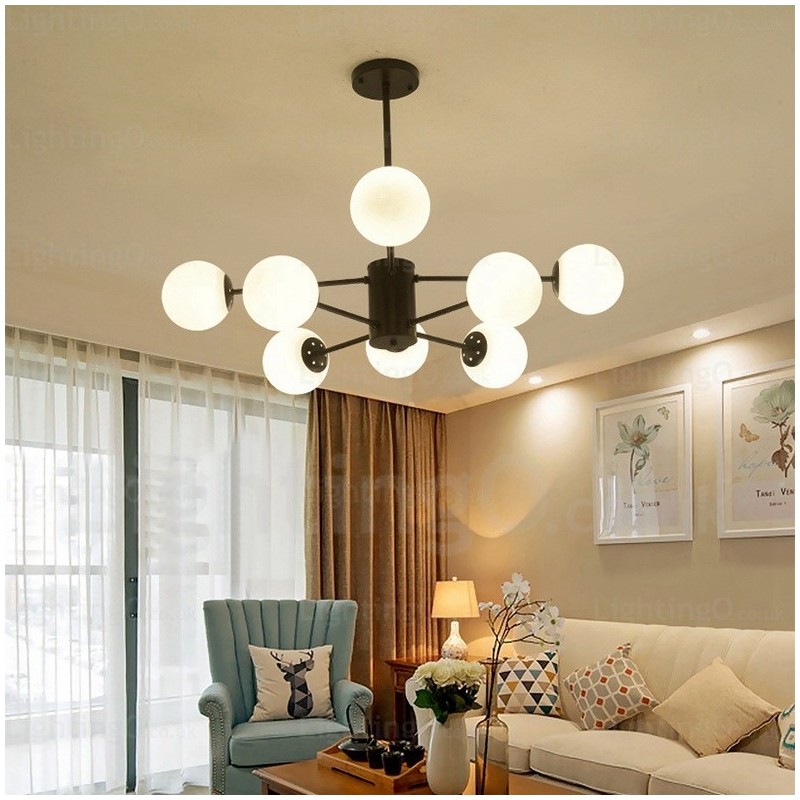 Lampadario moderno contemporaneo 8 luci con paralumi in vetro E27, diametro 98 cm