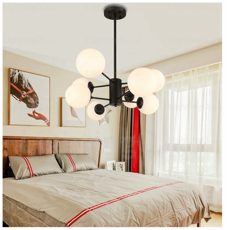 Lampadario moderno contemporaneo 8 luci con paralumi in vetro E27, diametro 98 cm