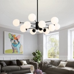 Lampadario nordico 12 luci con paralume in vetro, E27, Ø 98 cm, H 40 cm