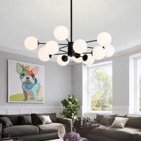 Lampadario nordico 12 luci con paralume in vetro, E27, Ø 98 cm, H 40 cm