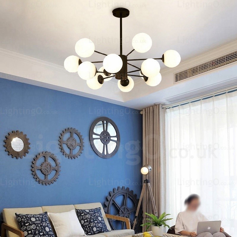 Lampadario nordico 12 luci con paralume in vetro, E27, Ø 98 cm, H 40 cm