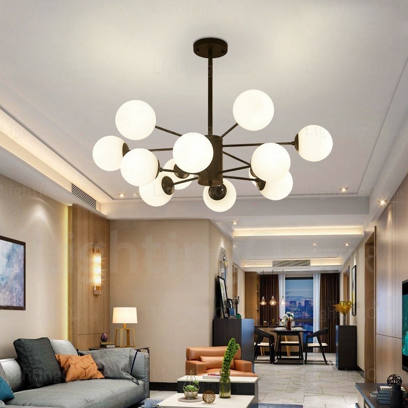 Lampadario nordico 12 luci con paralume in vetro, E27, Ø 98 cm, H 40 cm