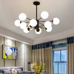 Lampadario nordico 12 luci con paralume in vetro, E27, Ø 98 cm, H 40 cm