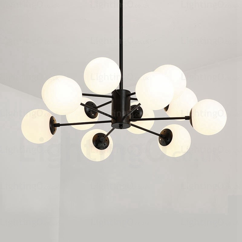 Lampadario nordico 12 luci con paralume in vetro, E27, Ø 98 cm, H 40 cm