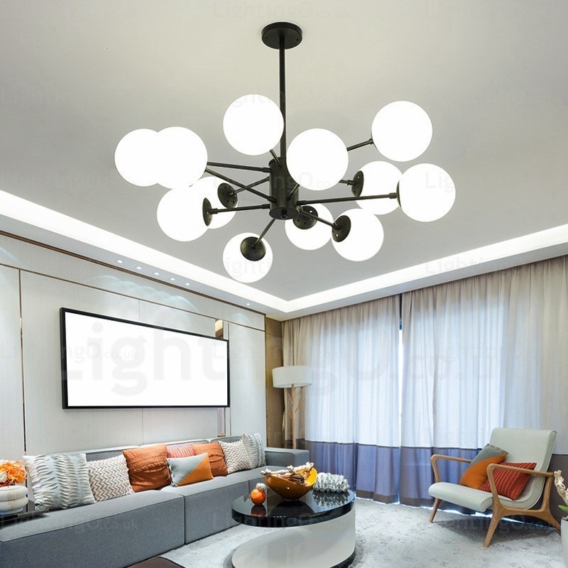 Lampadario nordico 12 luci con paralume in vetro, E27, Ø 98 cm, H 40 cm