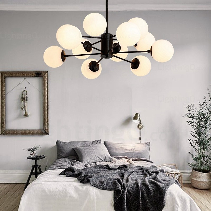 Lampadario nordico 12 luci con paralume in vetro, E27, Ø 98 cm, H 40 cm
