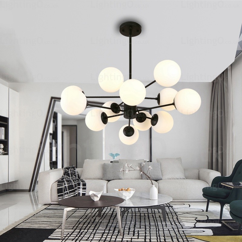 Lampadario nordico 12 luci con paralume in vetro, E27, Ø 98 cm, H 40 cm