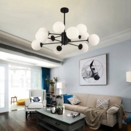 Lampadario nordico 12 luci con paralume in vetro, E27, Ø 98 cm, H 40 cm