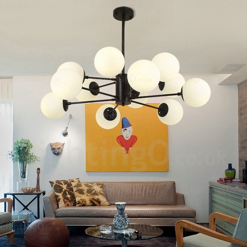 Lampadario nordico 12 luci con paralume in vetro, E27, Ø 98 cm, H 40 cm