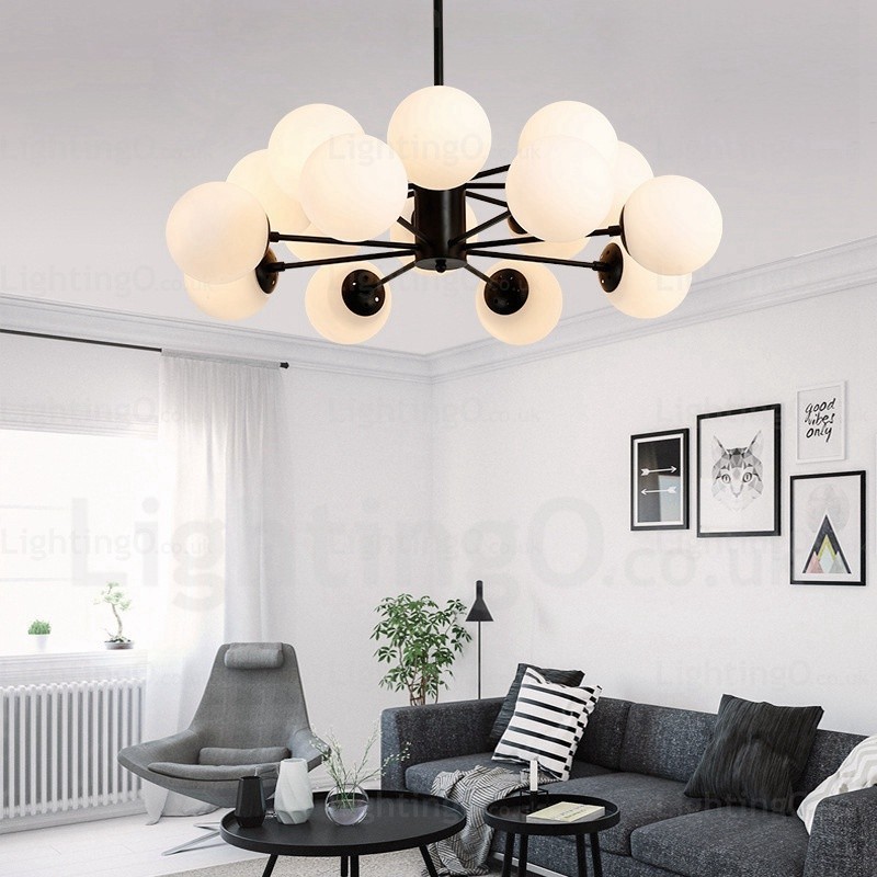 Lampadario nordico in vetro a 16 luci E27, diametro 98 cm, altezza 40 cm