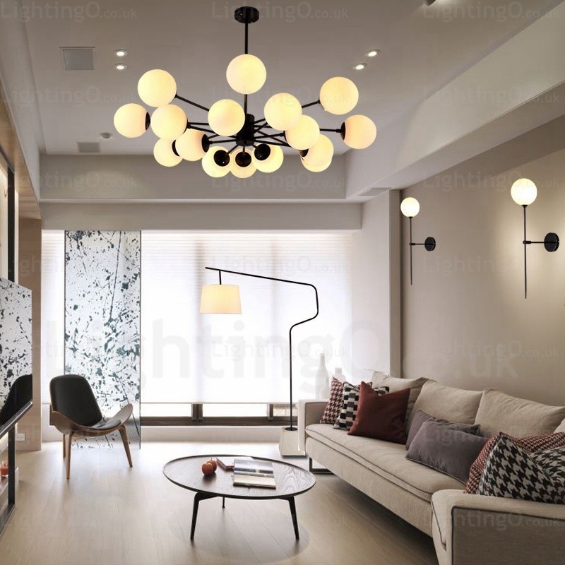 Lampadario nordico in vetro a 16 luci E27, diametro 98 cm, altezza 40 cm