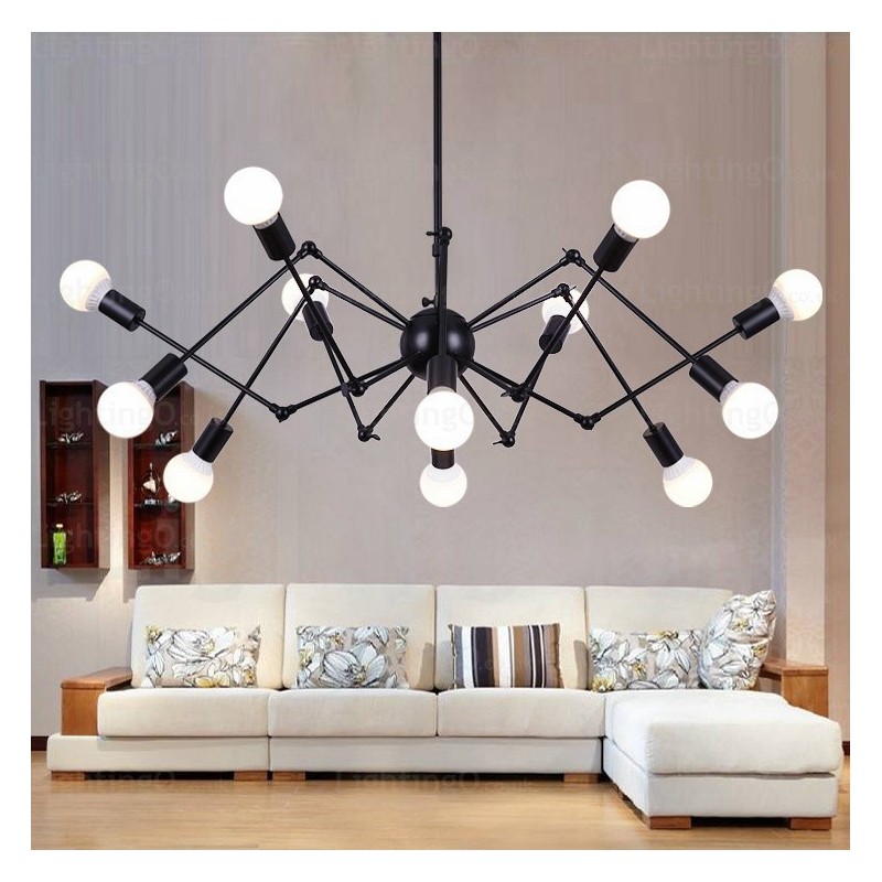 Lampadario vintage retrò 12 luci E27 in acciaio inox