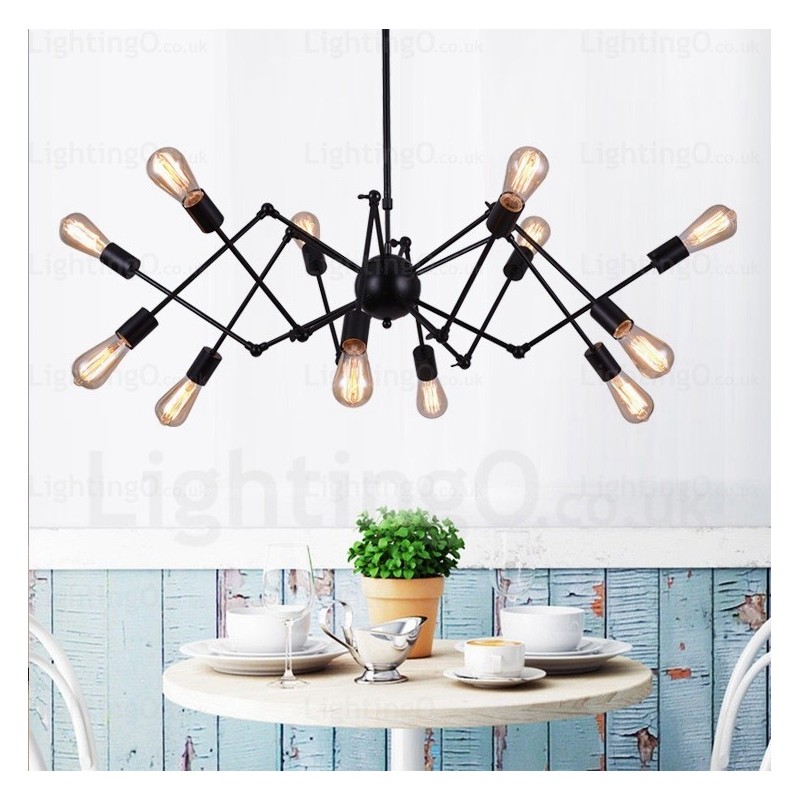 Lampadario vintage retrò 12 luci E27 in acciaio inox