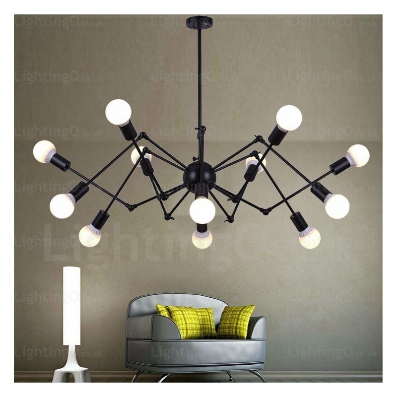 Lampadario vintage retrò 12 luci E27 in acciaio inox