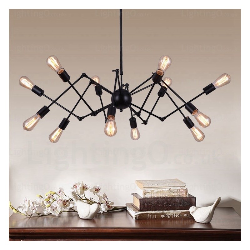 Lampadario vintage retrò 12 luci E27 in acciaio inox