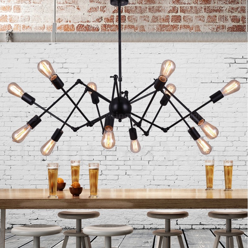 Lampadario vintage retrò 12 luci E27 in acciaio inox