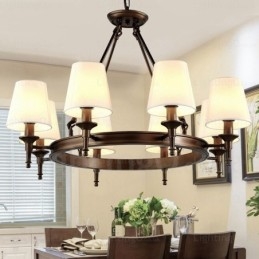 Lampada a sospensione nordica rustica a 8 luci con paralume in tessuto E27 Ø82 cm