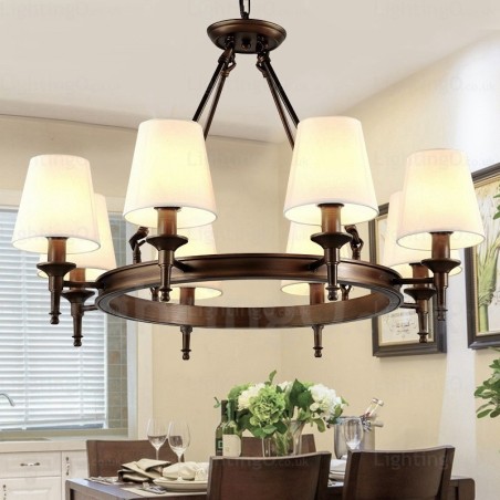 Lampada a sospensione nordica rustica a 8 luci con paralume in tessuto E27 Ø82 cm