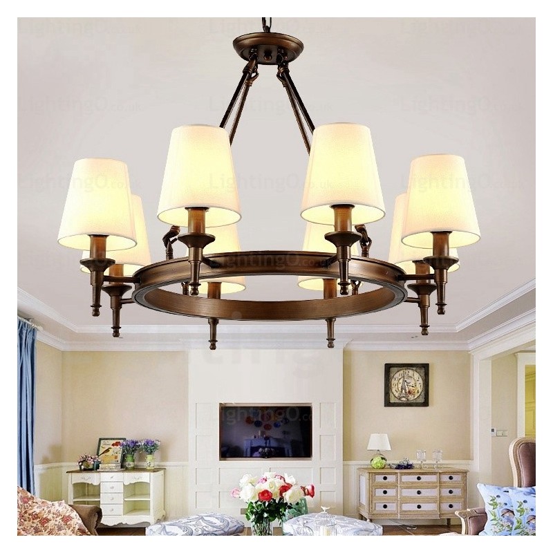 Lampada a sospensione nordica rustica a 8 luci con paralume in tessuto E27 Ø82 cm