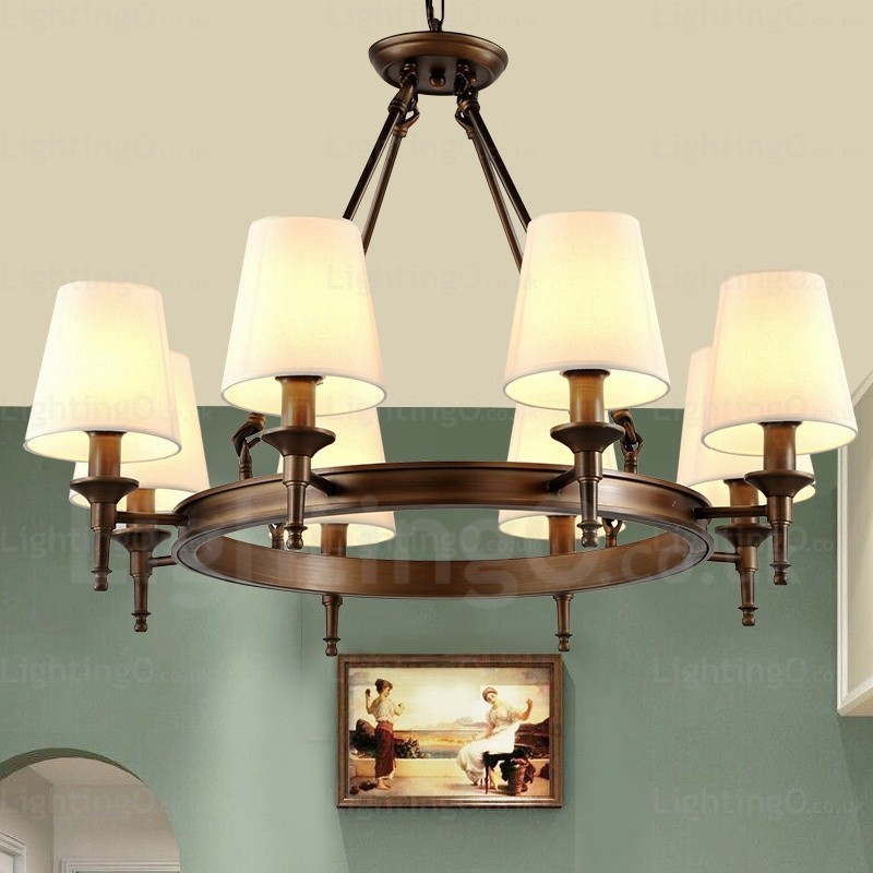 Lampada a sospensione nordica rustica a 8 luci con paralume in tessuto E27 Ø82 cm