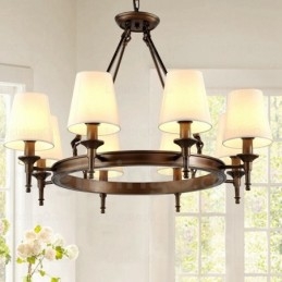 Lampada a sospensione nordica rustica a 8 luci con paralume in tessuto E27 Ø82 cm