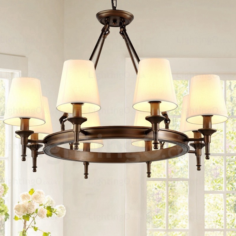 Lampada a sospensione nordica rustica a 8 luci con paralume in tessuto E27 Ø82 cm