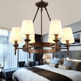 Lampadario a sospensione nordico rustico 6 luci paralume in tessuto E27 Ø70 cm
