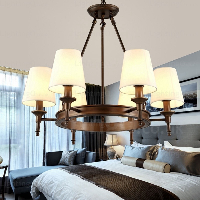 Lampadario a sospensione nordico rustico 6 luci paralume in tessuto E27 Ø70 cm