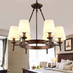 Lampadario a sospensione nordico rustico 6 luci paralume in tessuto E27 Ø70 cm