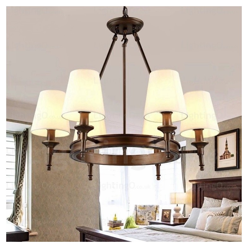 Lampadario a sospensione nordico rustico 6 luci paralume in tessuto E27 Ø70 cm