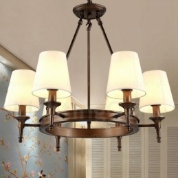 Lampadario a sospensione nordico rustico 6 luci paralume in tessuto E27 Ø70 cm