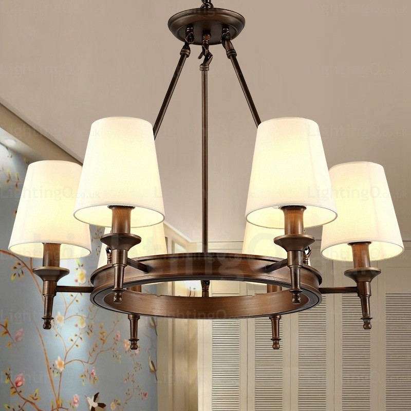 Lampadario a sospensione nordico rustico 6 luci paralume in tessuto E27 Ø70 cm
