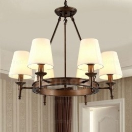 Lampadario a sospensione nordico rustico 6 luci paralume in tessuto E27 Ø70 cm