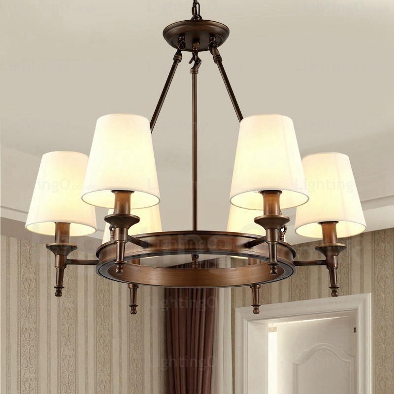 Lampadario a sospensione nordico rustico 6 luci paralume in tessuto E27 Ø70 cm