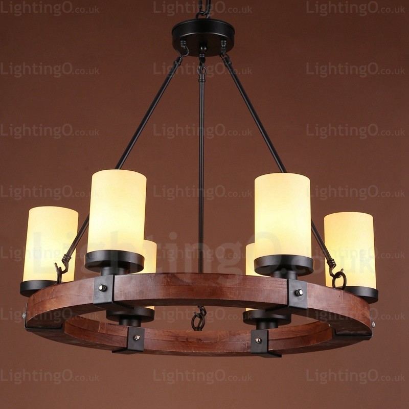 Lampada a sospensione rustica 6 luci paralume in vetro E27 diametro 64 cm