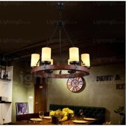 Lampada a sospensione rustica 6 luci paralume in vetro E27 diametro 64 cm