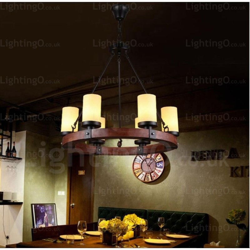 Lampada a sospensione rustica 6 luci paralume in vetro E27 diametro 64 cm