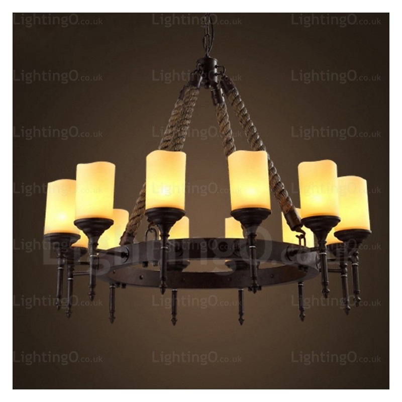 Lampada a sospensione rustica vintage country 12 luci paralumi in vetro