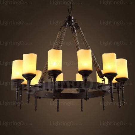 Lampada a sospensione rustica vintage country 12 luci paralumi in vetro