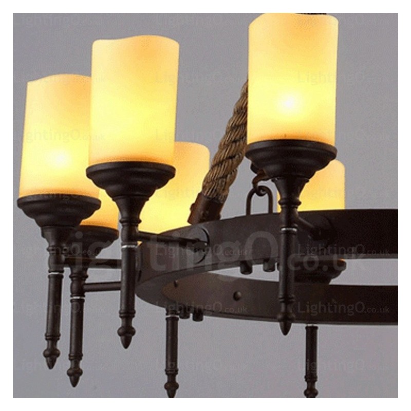 Lampada a sospensione rustica vintage country 12 luci paralumi in vetro
