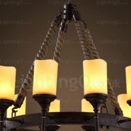Lampada a sospensione rustica vintage country 12 luci paralumi in vetro