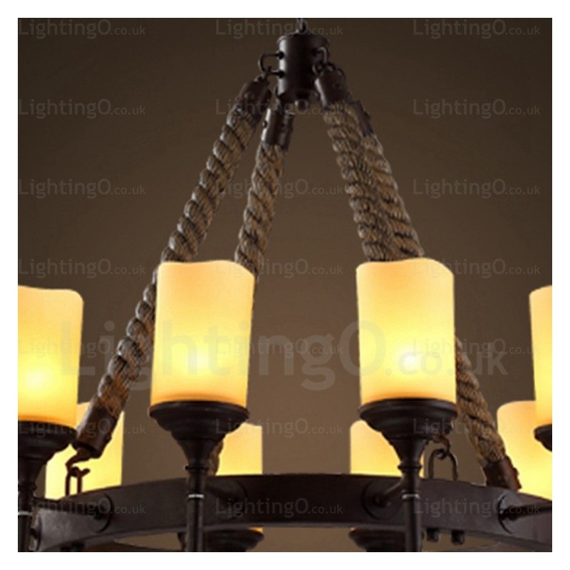 Lampada a sospensione rustica vintage country 12 luci paralumi in vetro