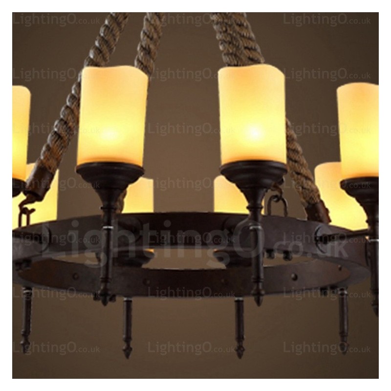 Lampada a sospensione rustica vintage country 12 luci paralumi in vetro