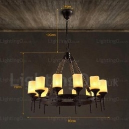 Lampada a sospensione rustica vintage country 12 luci paralumi in vetro