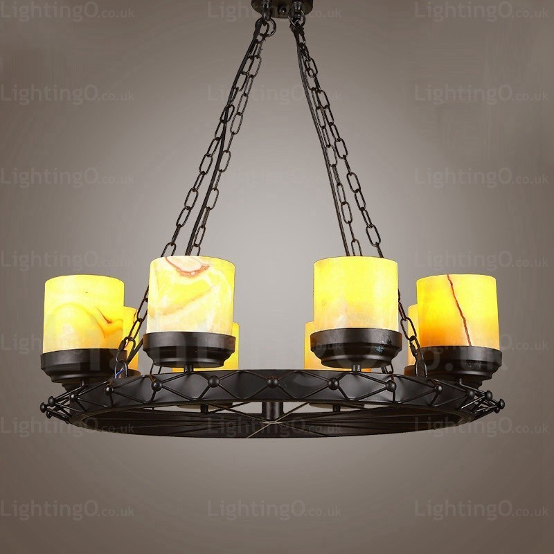 Lampada a sospensione vintage rustica country 8 luci vetro diametro 80 cm E27