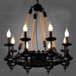 Lampada a sospensione rustica country 8 luci E14 Ø 65 cm H 70 cm