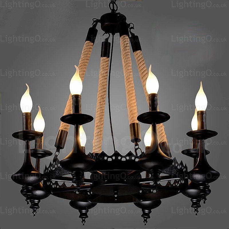 Lampada a sospensione rustica country 8 luci E14 Ø 65 cm H 70 cm