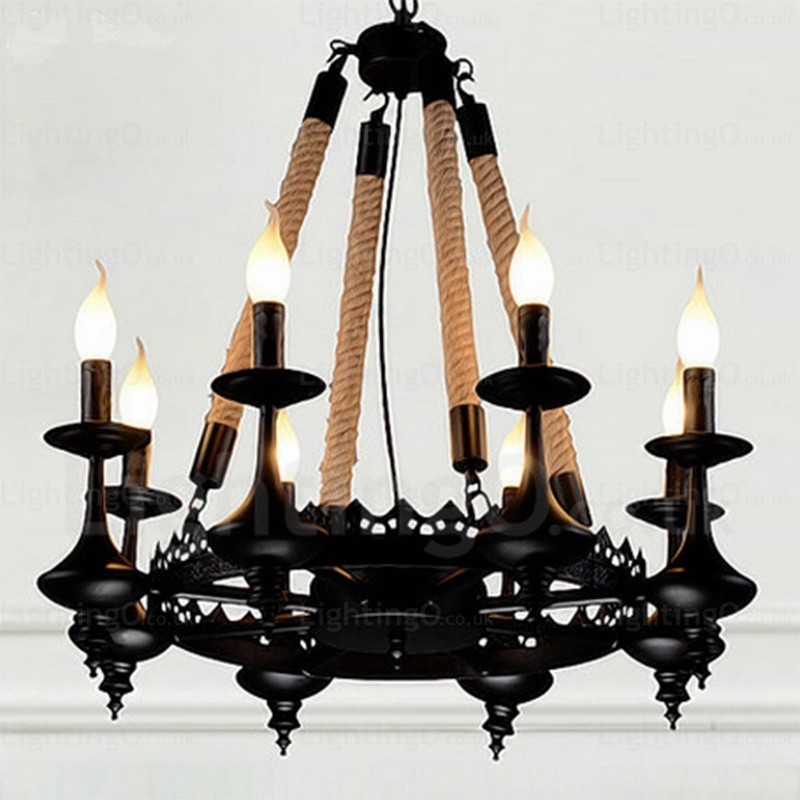 Lampada a sospensione rustica country 8 luci E14 Ø 65 cm H 70 cm