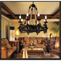Lampada a sospensione rustica country 8 luci E14 Ø 65 cm H 70 cm