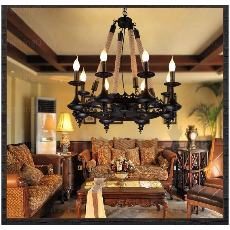 Lampada a sospensione rustica country 8 luci E14 Ø 65 cm H 70 cm